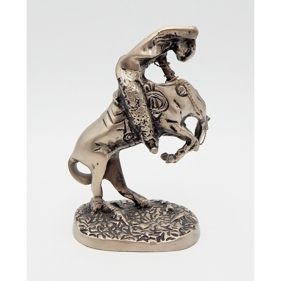 Western Cowboy Sculpture Bucking Horse Bronco Rodeo Silver Metal 7 Inch - Picture 1 of 8